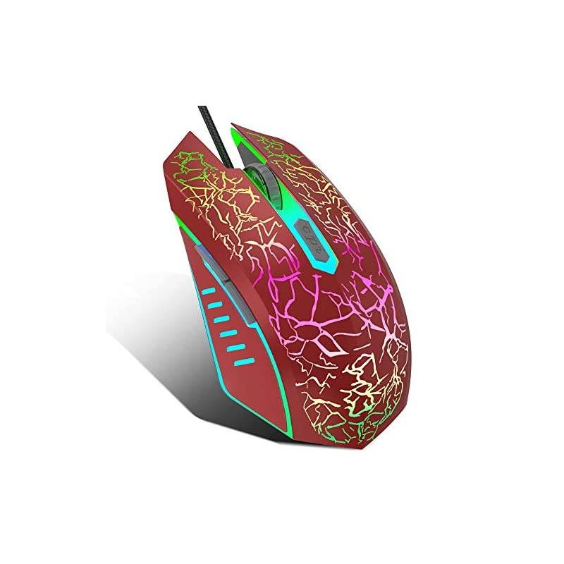 RGB Gaming Mouse Ergonomic USB Wired Optical Mouse Mice with 7 Colors LED Backlight 4 DPI Settings Up to 3600 DPI 6 Programmed Buttons for Laptop PC Computer Games amp Work Red