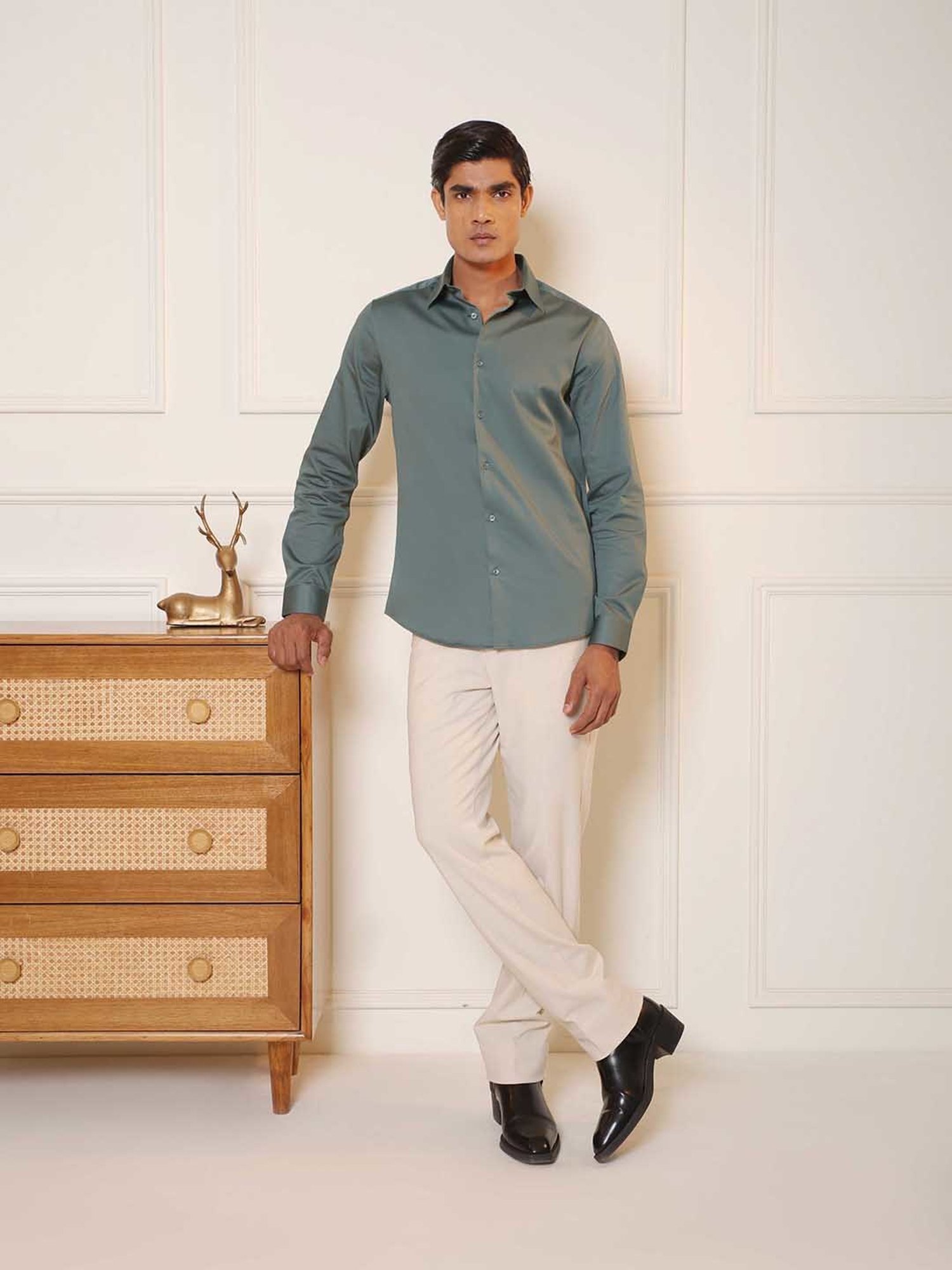 SUBTRACT Hunter Green Slim Fit Shirt