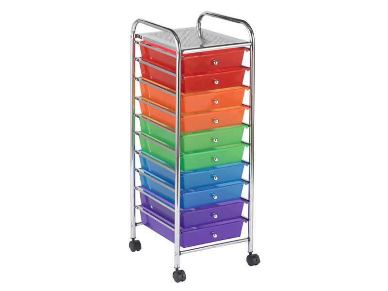 ECR4Kids 10-Drawer Plastic Mobile Organizer, Rolling Cart for Storage - Assorted