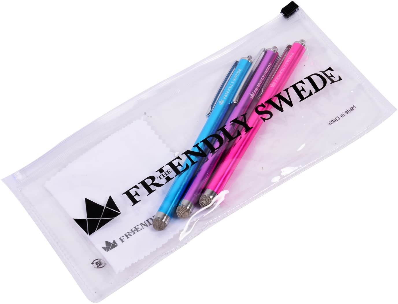 Stylus Pen Replaceable Micro-Knit Mesh Tip - Capacitive Touchscreen Stylus Tablet Styli with Lanyards Touch Screen Cleaning Cloth and Replacement Tips (3 Pack)