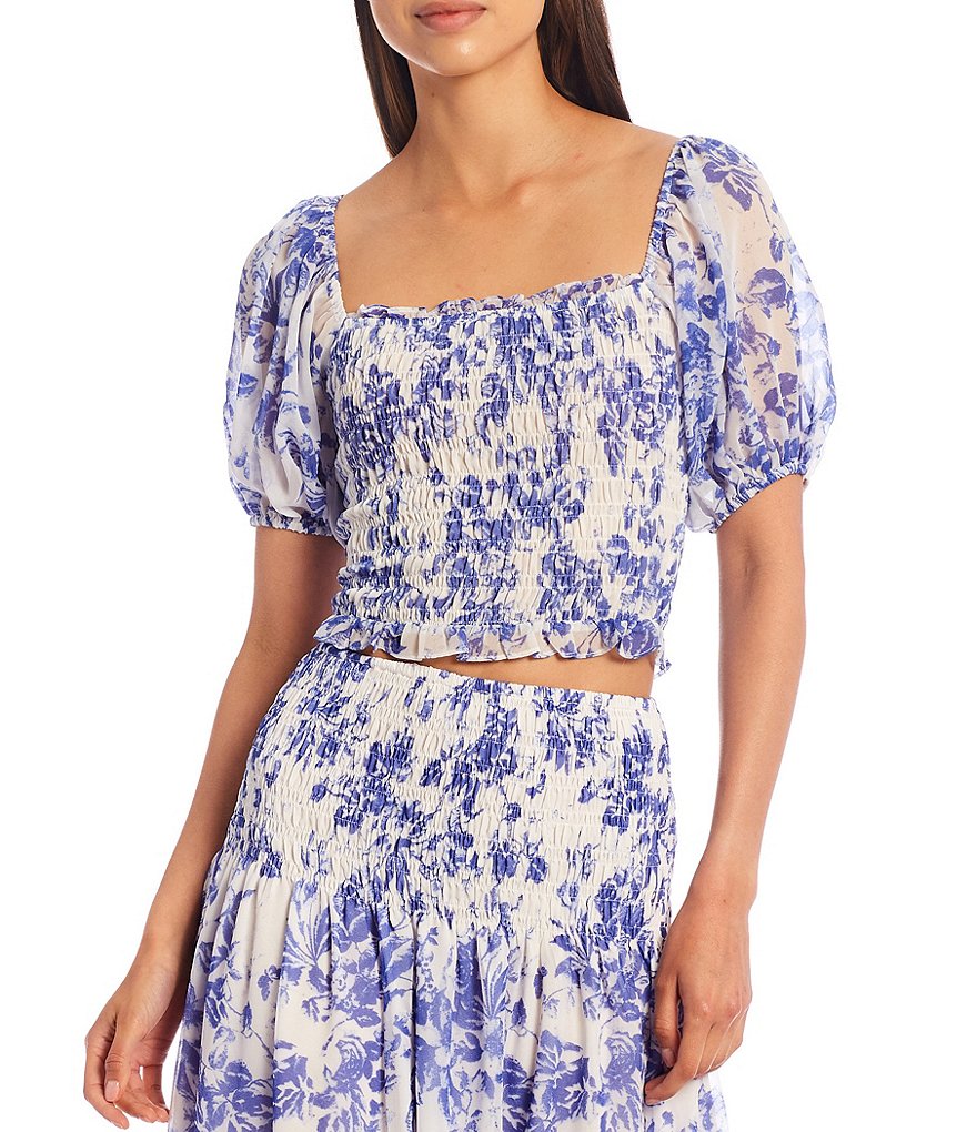 BB Dakota by Steve Madden Up to Here Puff Elbow Sleeve Mock Neck Smocked Top