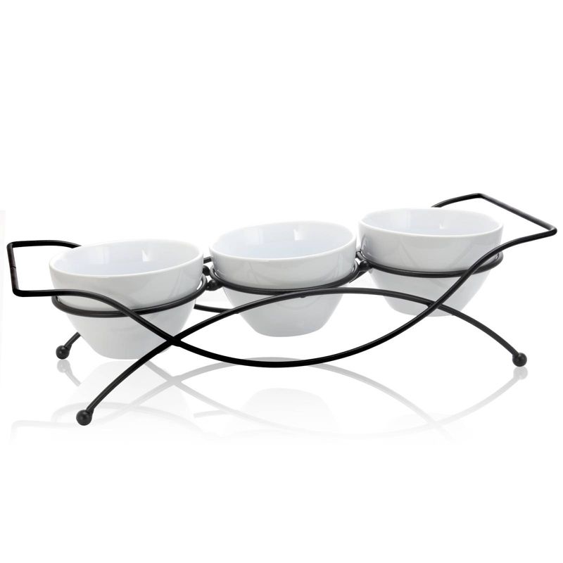 Gibson Elite 4pc Ceramic Gracious Serving Set with Metal Rack White