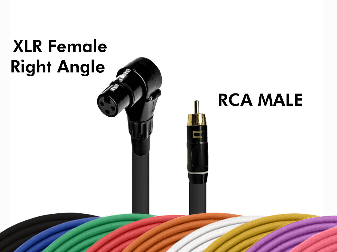 Right Angle 3-Pin XLR Female to RCA Male Unbalanced Cable - Custom Length, Color