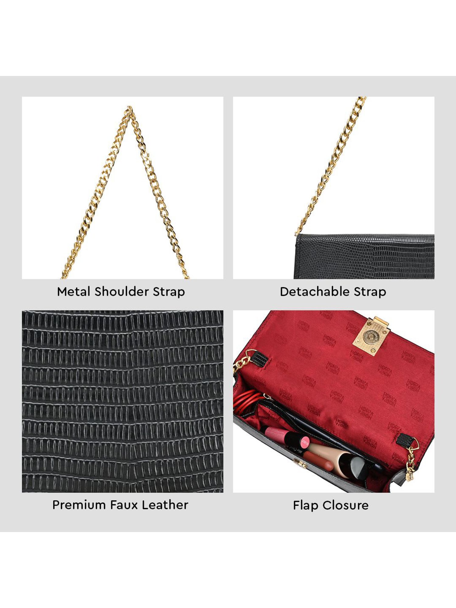 Horra Black Textured Shoulder Handbag