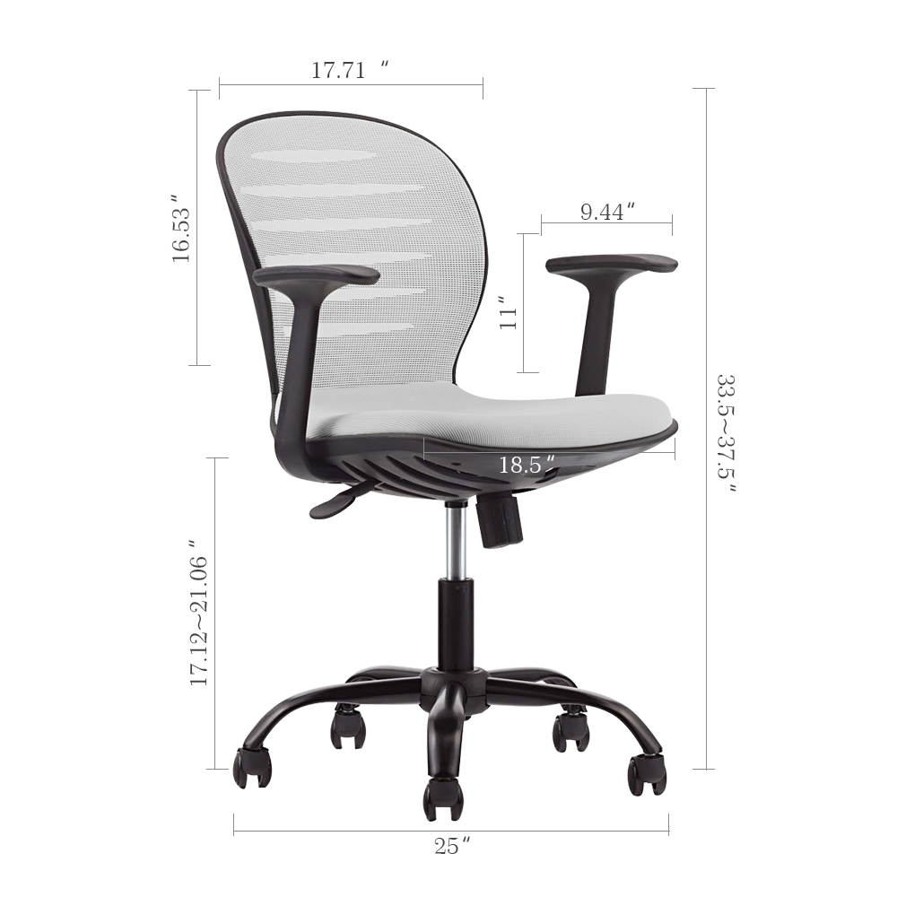 Multi Function Mid Back Mesh Adjustable Home Office Task Chair with Armrest (Grey)
