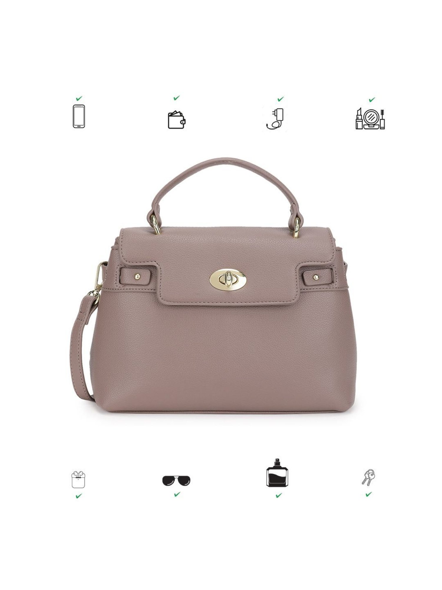 Tyra Lillian Taupe Solid Faux Leather Satchel Handbag