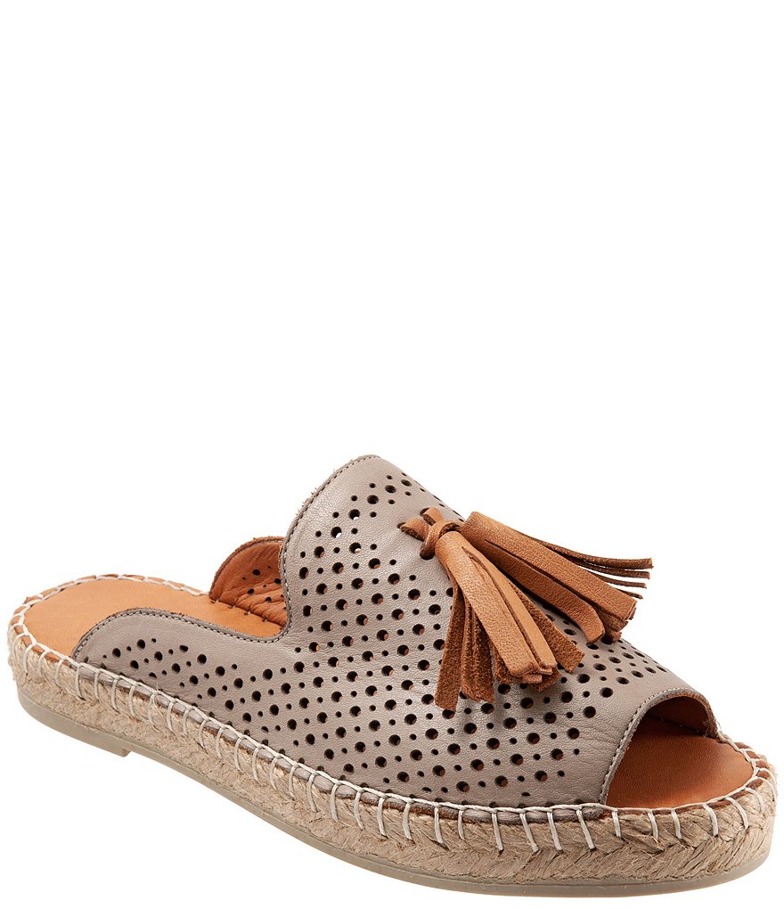 Bueno Navar Perforated Leather Tasseled Espadrille Slides