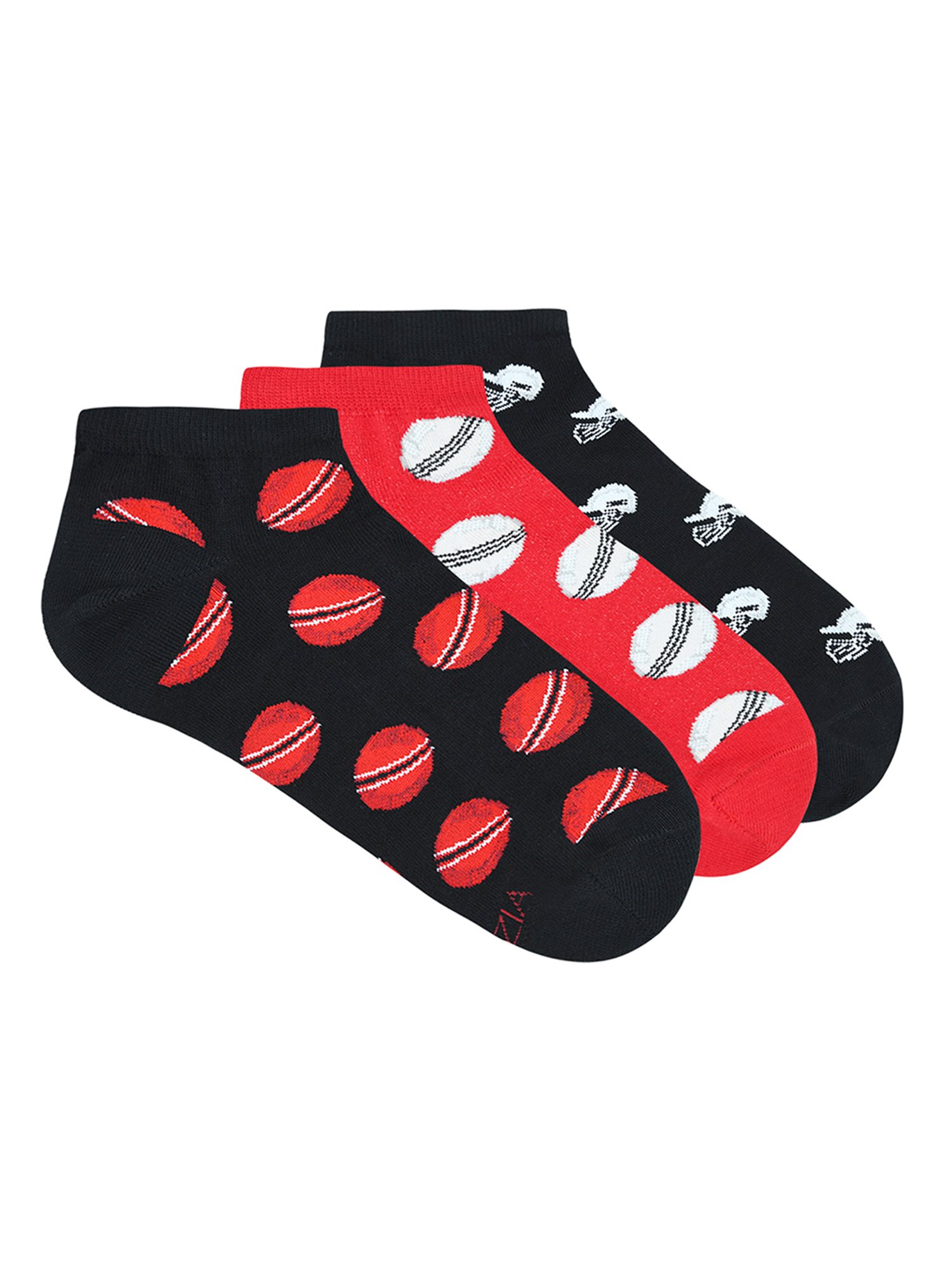 BALENZIA Black & Red Printed Socks - Pack of 3