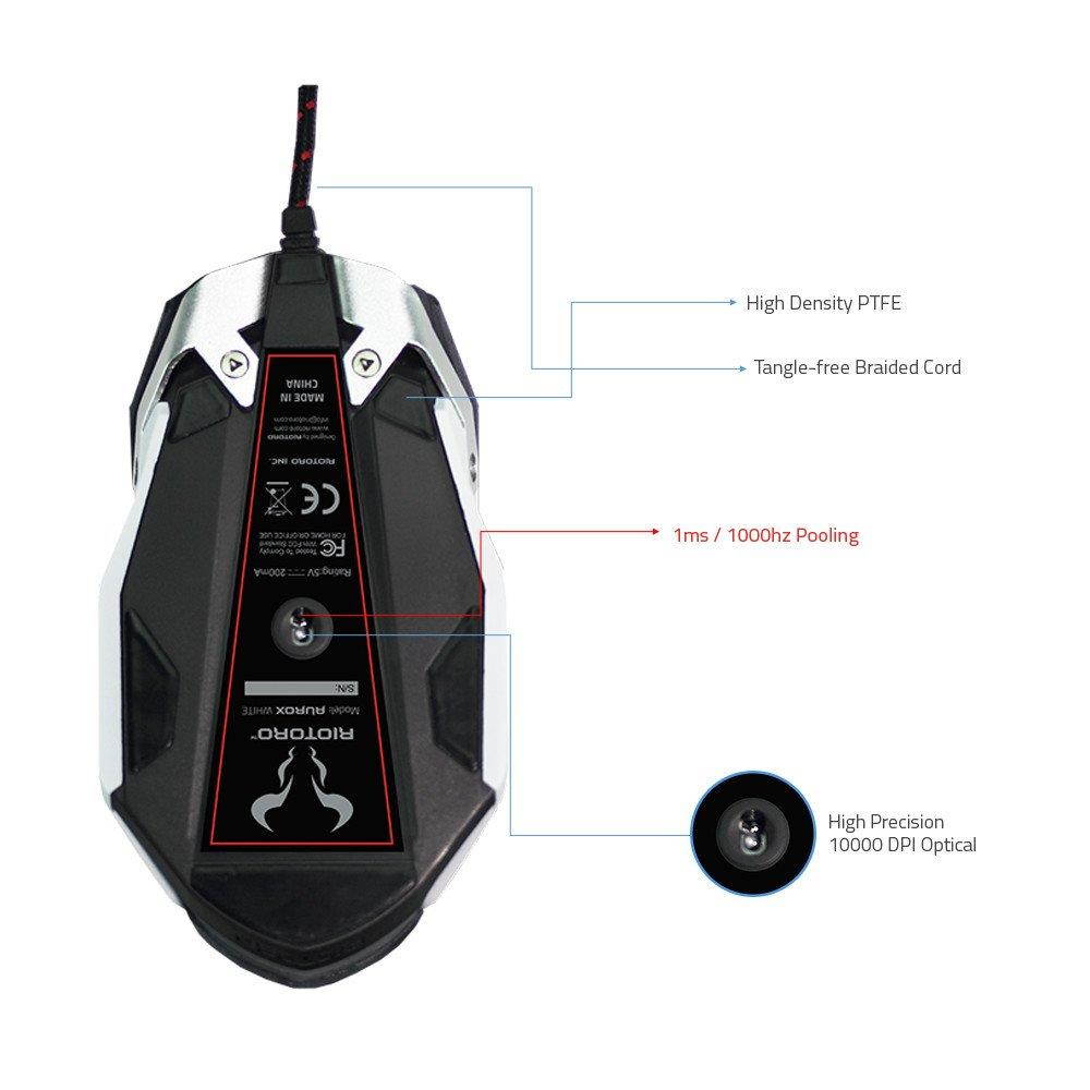 RIOTORO AUROX Gaming Mouse with RGB Multicolor Lighting, [Black] 8 Programmable Buttons, 10,000 DPI [MR-800XP]