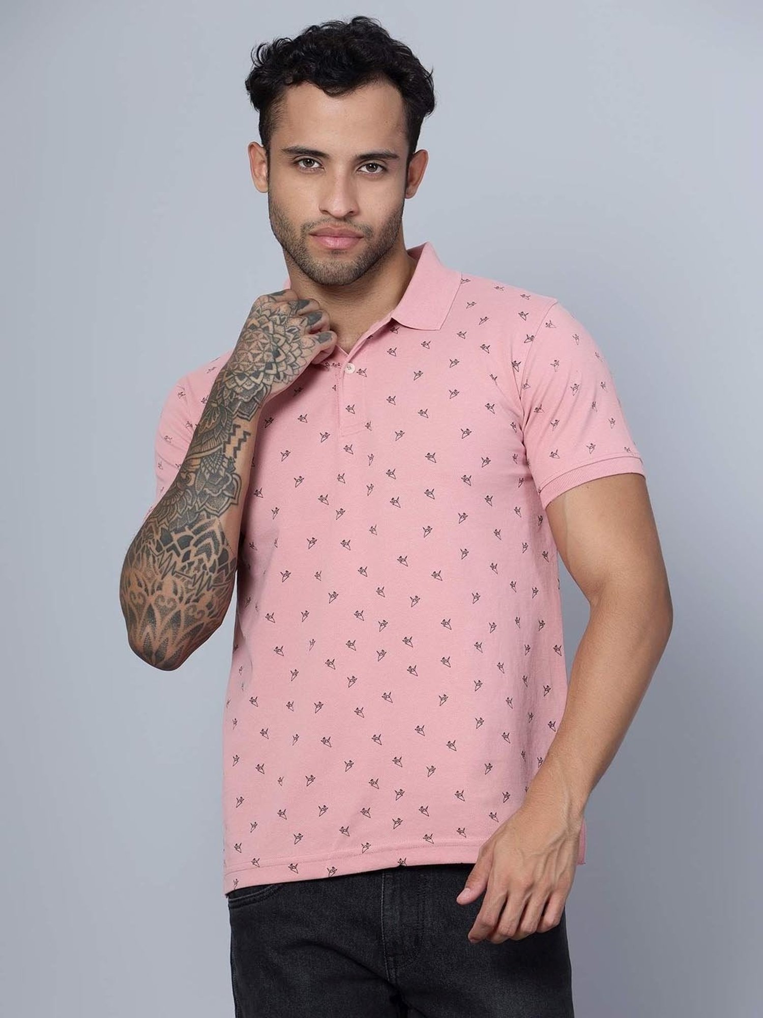 Cantabil Pink Regular Fit Printed Polo T-Shirt