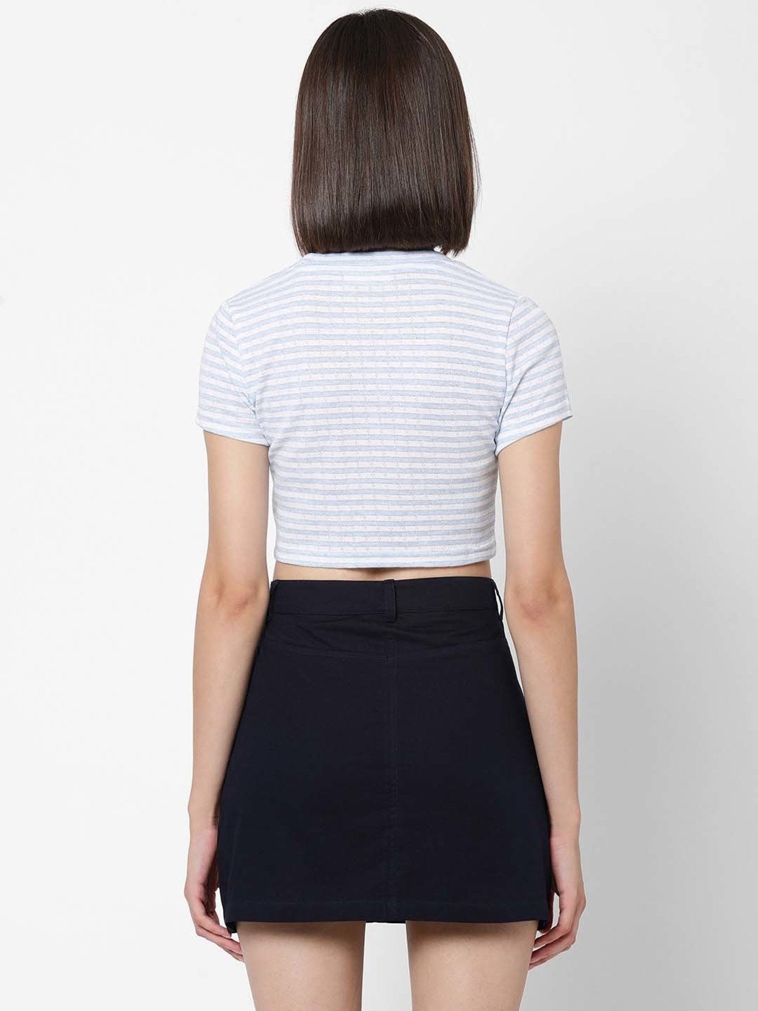 VASTRADO Blue Cotton Striped Crop Top