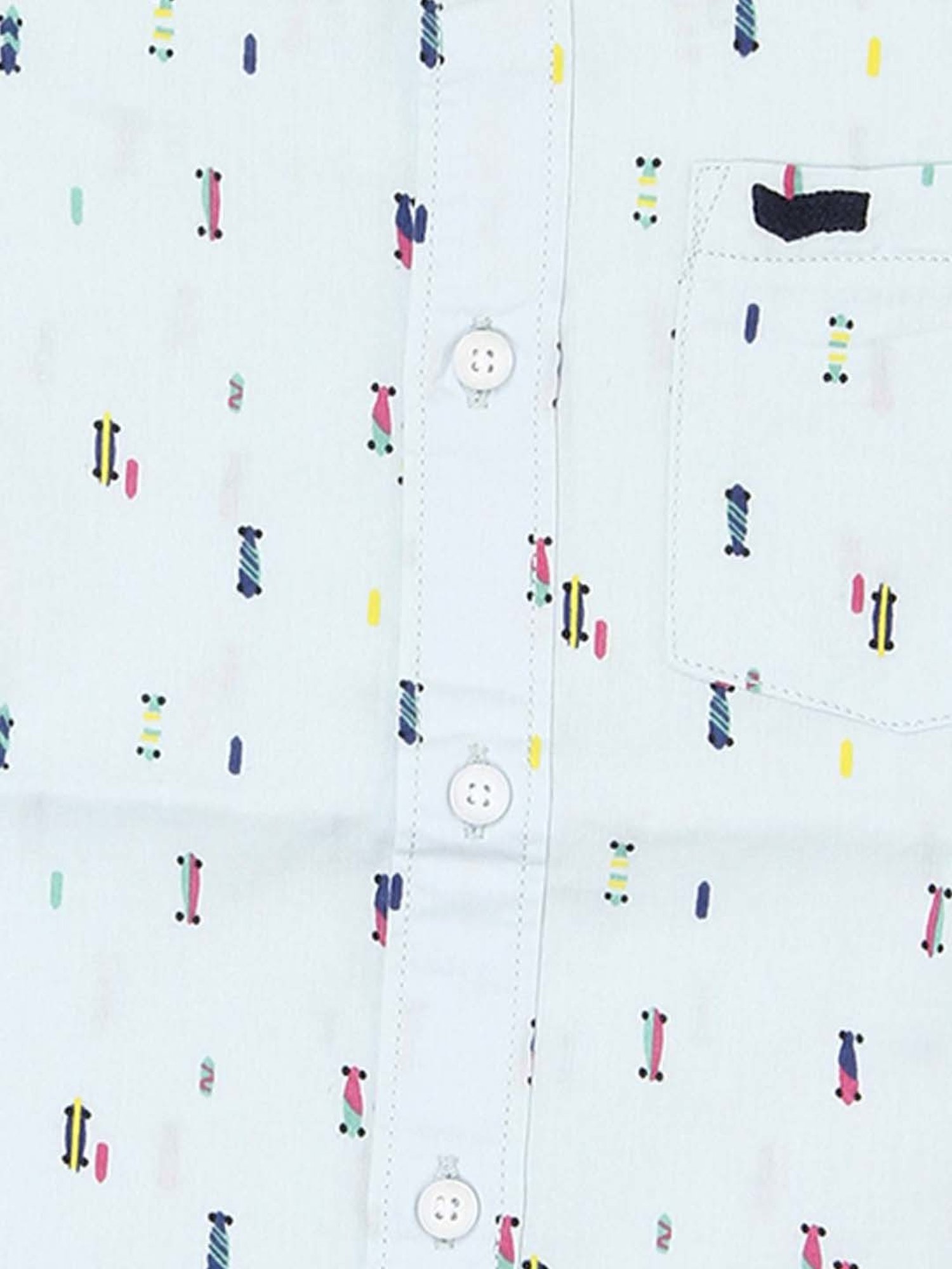 Gas Kids Blue Cotton Printed Full Sleeves Shirt