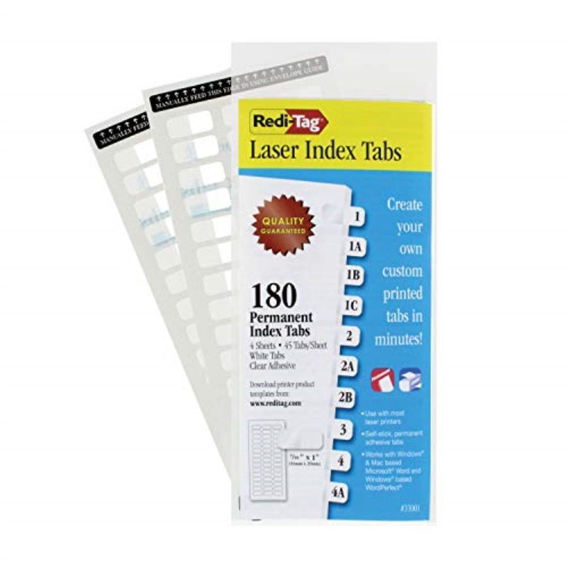 Redi-Tag Laser Printable Index Tabs 7/16 Inch White 180/Pack 33001