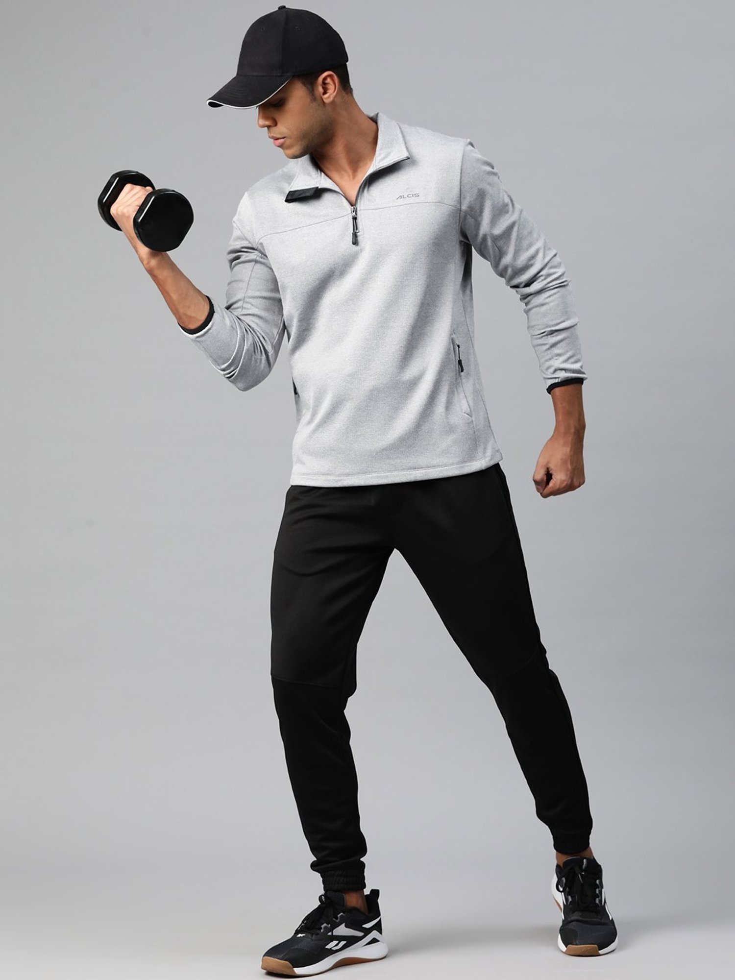 ALCIS Light Grey Slim Fit Self Design Sweatshirt