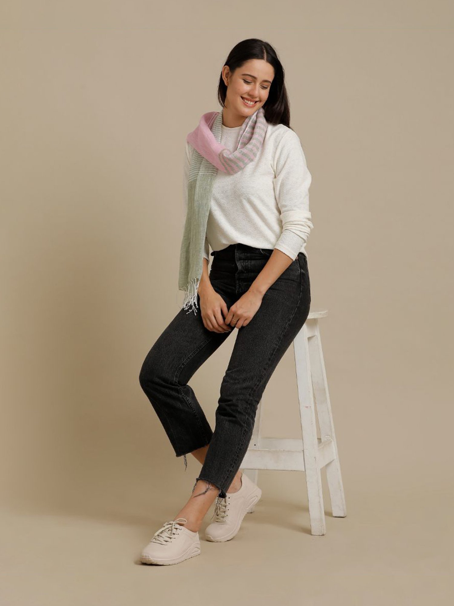 Linen Club Pink Striped Pure Linen Stole