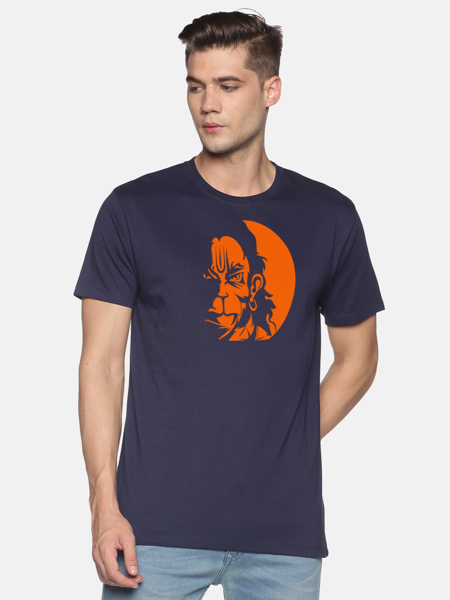 BLACK RADIO Navy Slim Fit Printed Cotton Crew T-Shirt