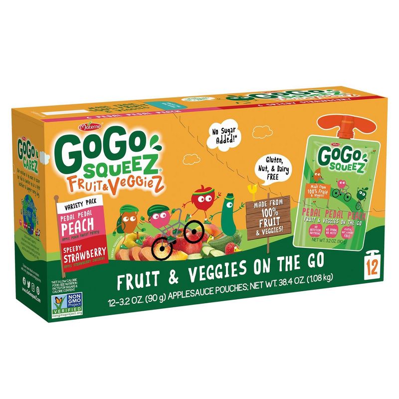 GoGo squeeZ Fruit & VeggieZ, Variety Peach/Strawberry - 3.2oz/12ct