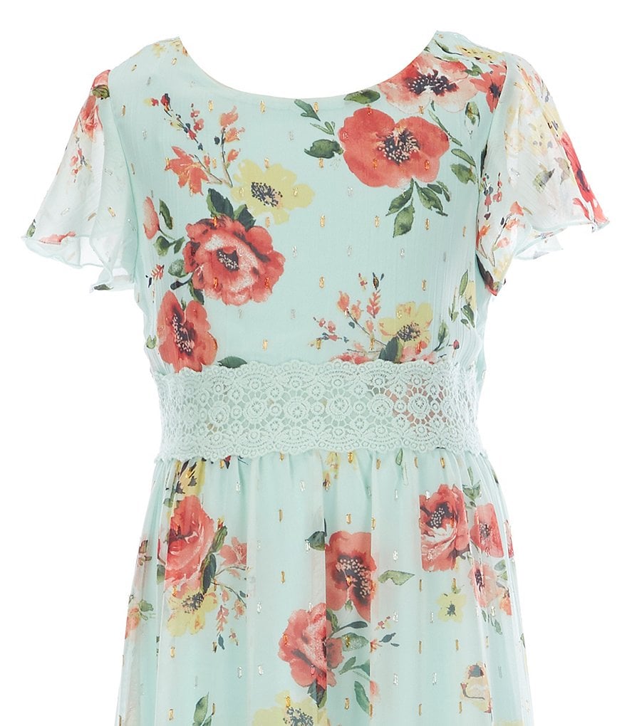 Poppies And Roses Big Girls 7-16 Cold-Shoulder Floral Maxi Dress