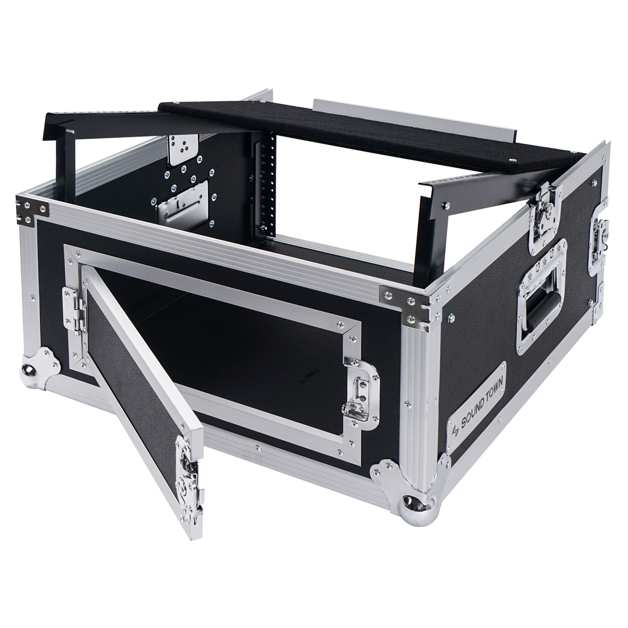 Sound Town 4-Space PA/DJ Pro Audio Rack/Road ATA Server Case with Slant Mixer Top (STMR-4U)