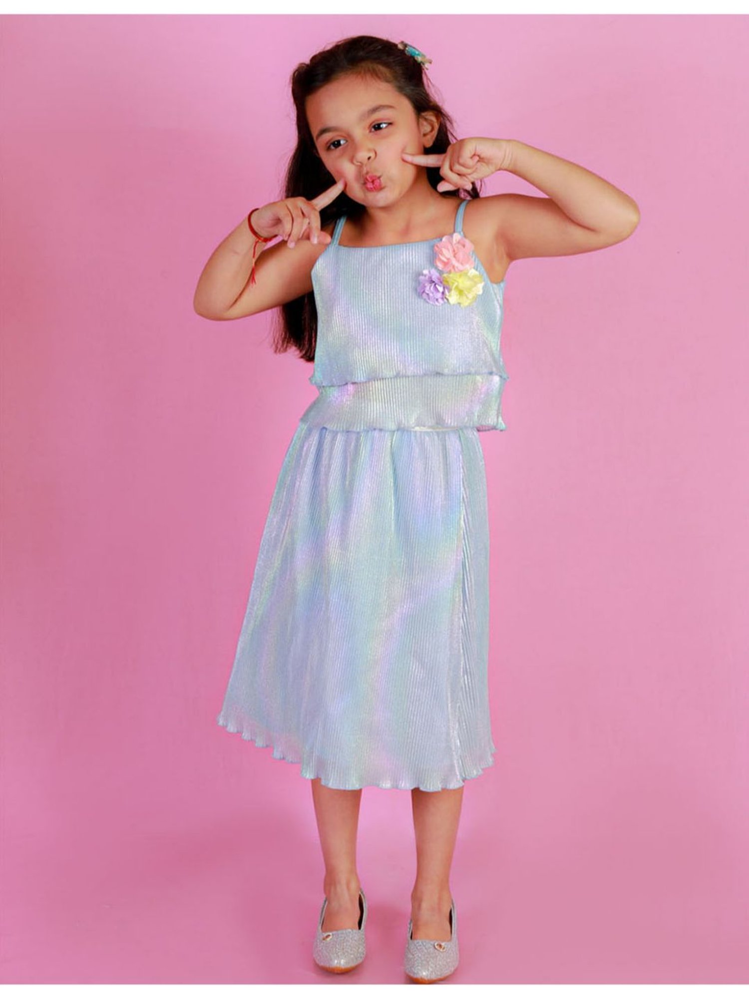 Lil Drama Kids Light Blue Applique Top with Skirt