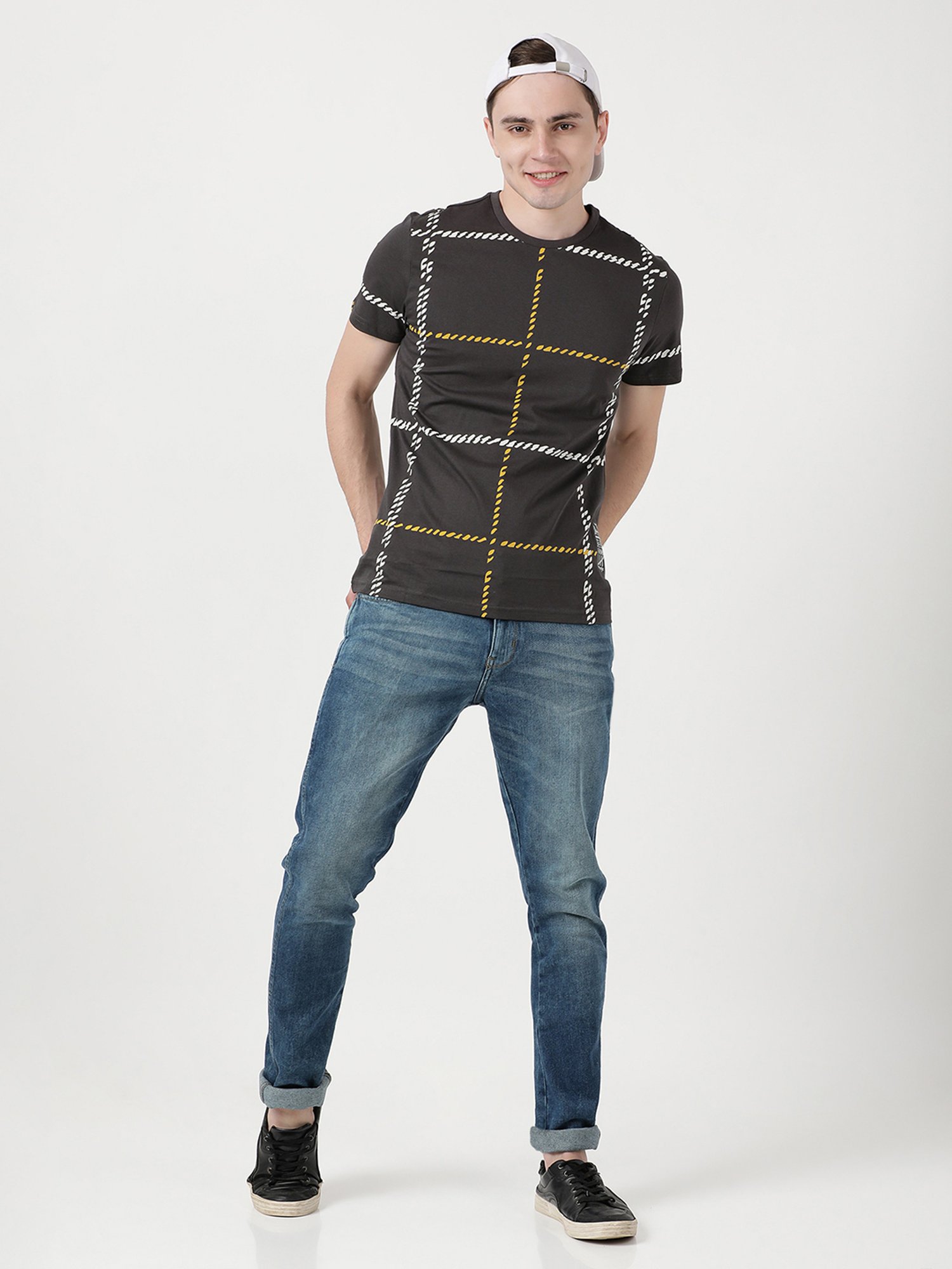 Wrangler Dark Grey Cotton Regular Fit Printed T-Shirt