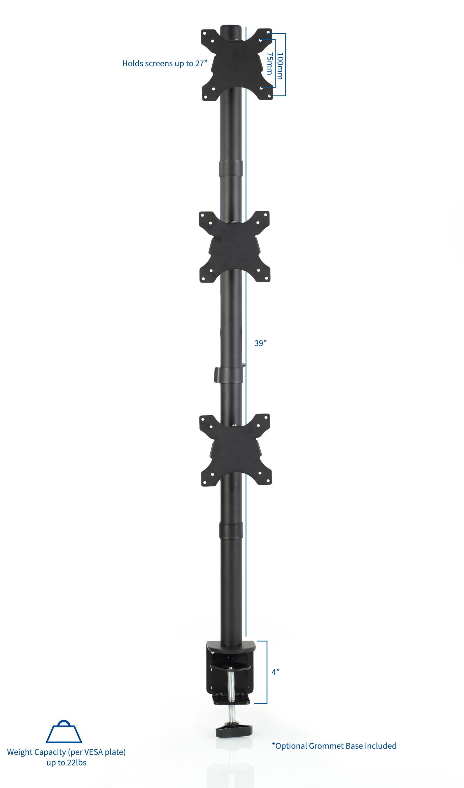 VIVO Triple LCD Monitor Desk Stand, Desktop Mount, Stacked Vertical 3 Screens up to 27" (STAND-V003V)