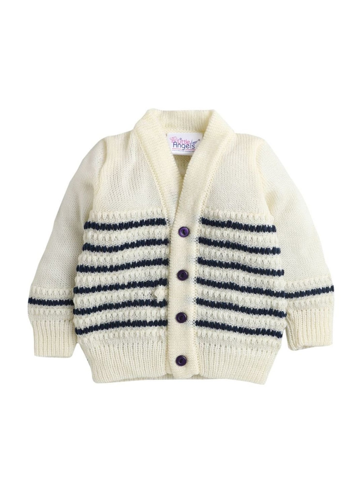 Little Angels Kids Cream & Navy Striped Full Sleeves Sweater Set