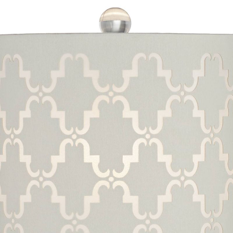 Vienna Full Spectrum Table Lamp Clear Crystal Column Metal Light Gray Fabric Cutout Pattern Shade for Living Room Bedroom Bedside