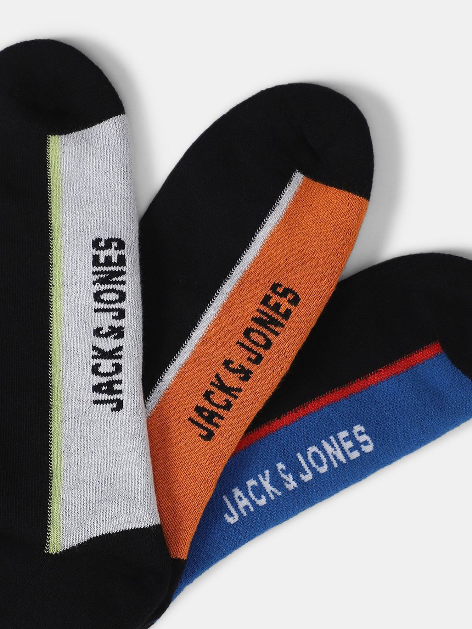 Jack & Jones Jac Terry Black Cotton Color Block Calf Length Socks - Pack of 3