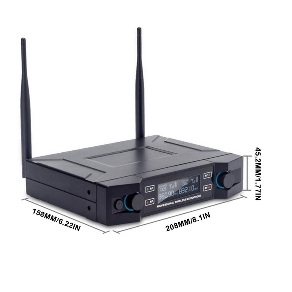 Wireless Microphone KTV Karaoke Conference Two-channel Automatic Handheld Adjustable Frequency Microphone,210 * 50 * 155mm,black