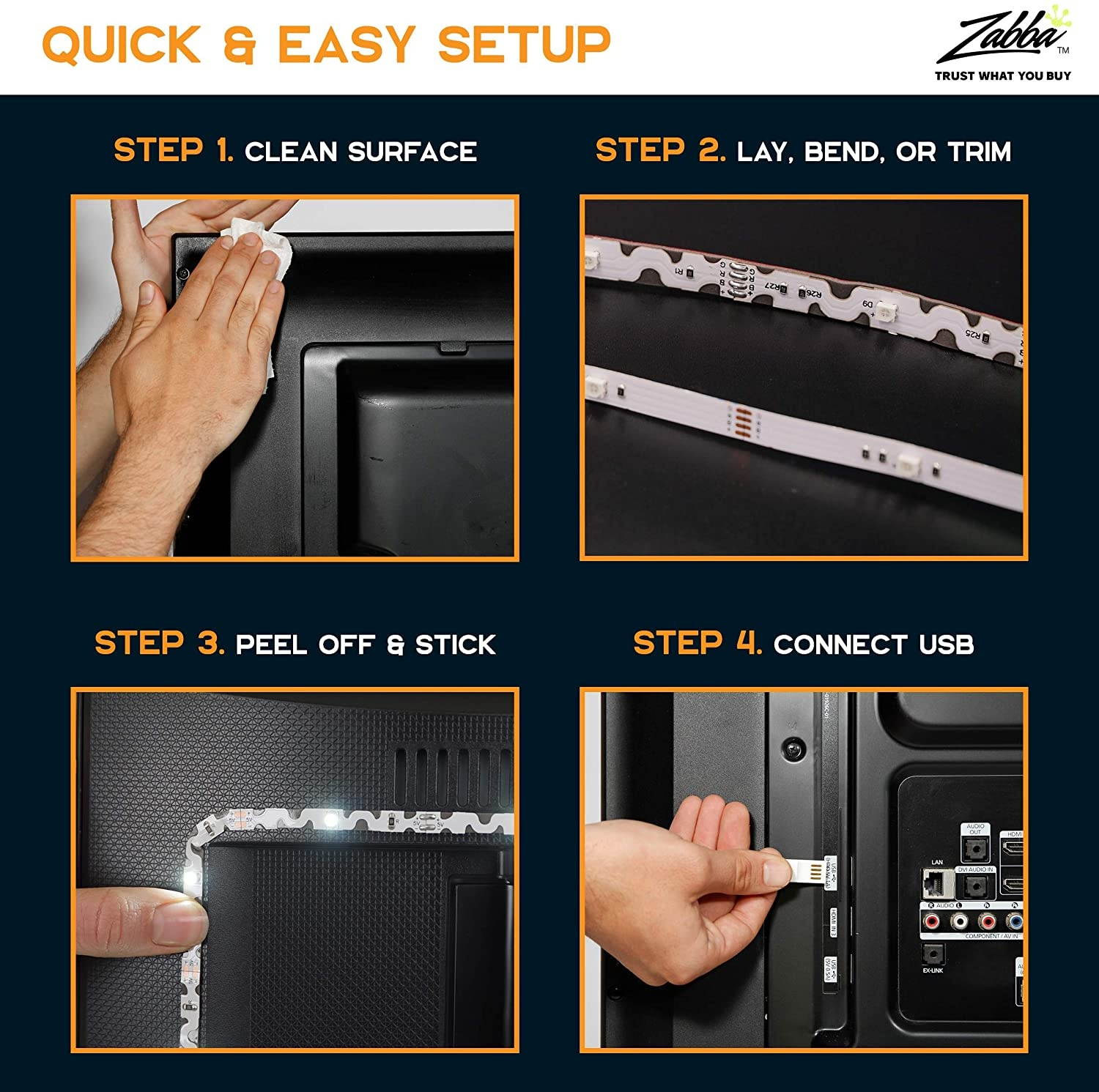 Luminoodle USB Bias Lighting - LED TV Backlight Strip - Ambient Home Theater Light TV Accent Lighting to Reduce Eye Strain Improve Contrast - White - Large (30 - 40 TV)