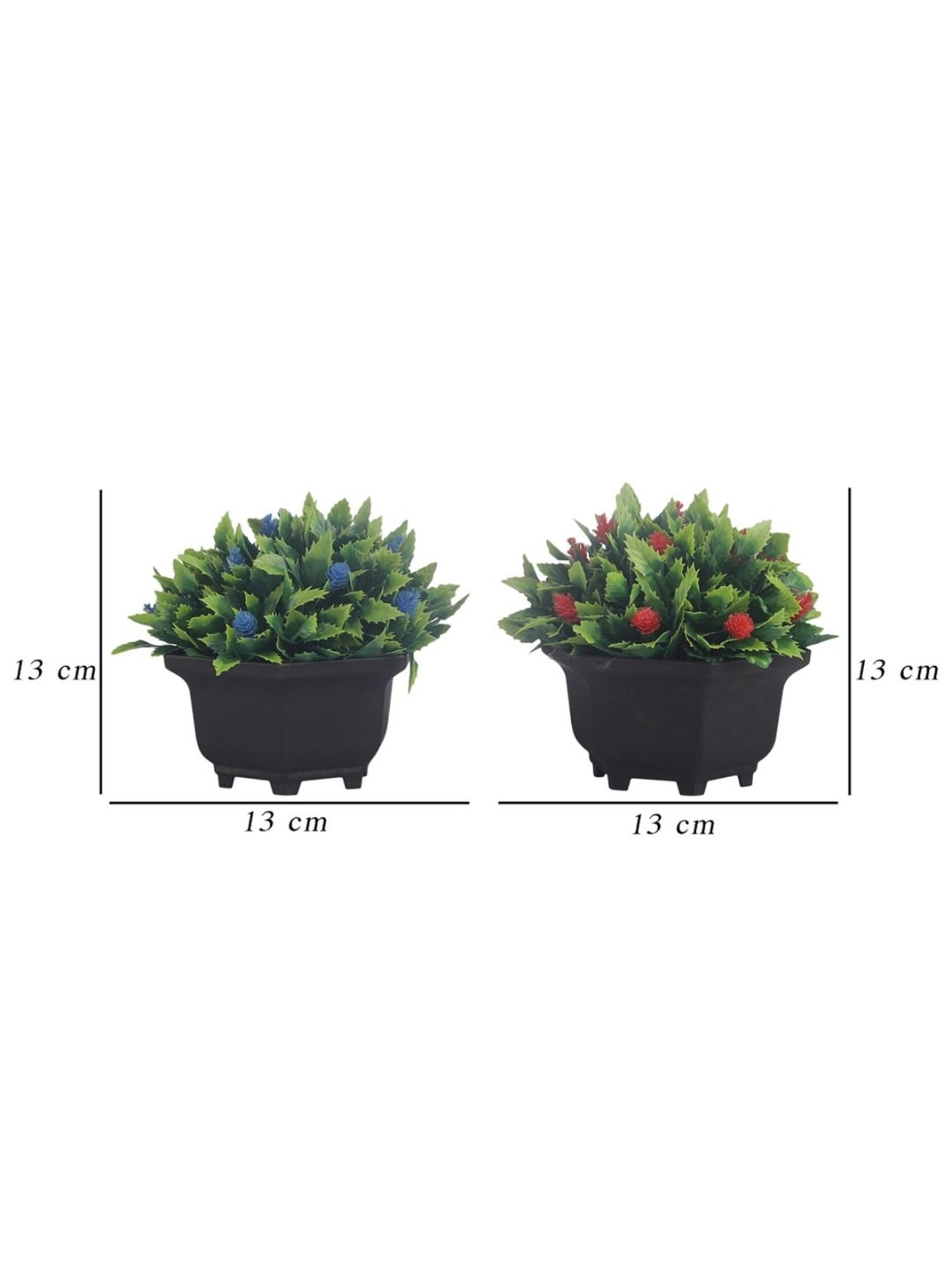 Foliyaj Multicolor Plastic Artificial Mini Bush - Set of 2