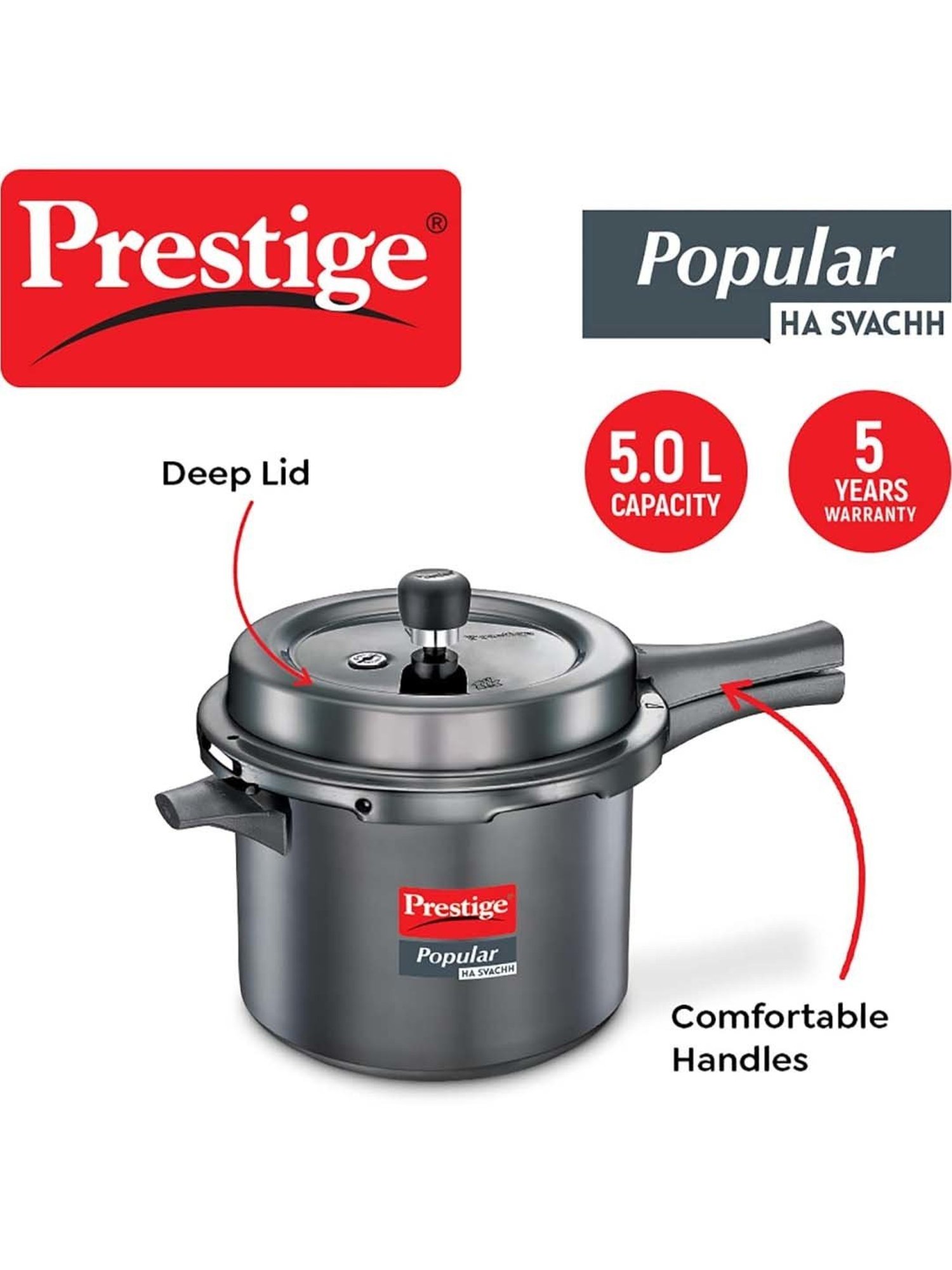 Prestige Black Hard Anodised Popular Svachh Pressure Cooker (5 L)