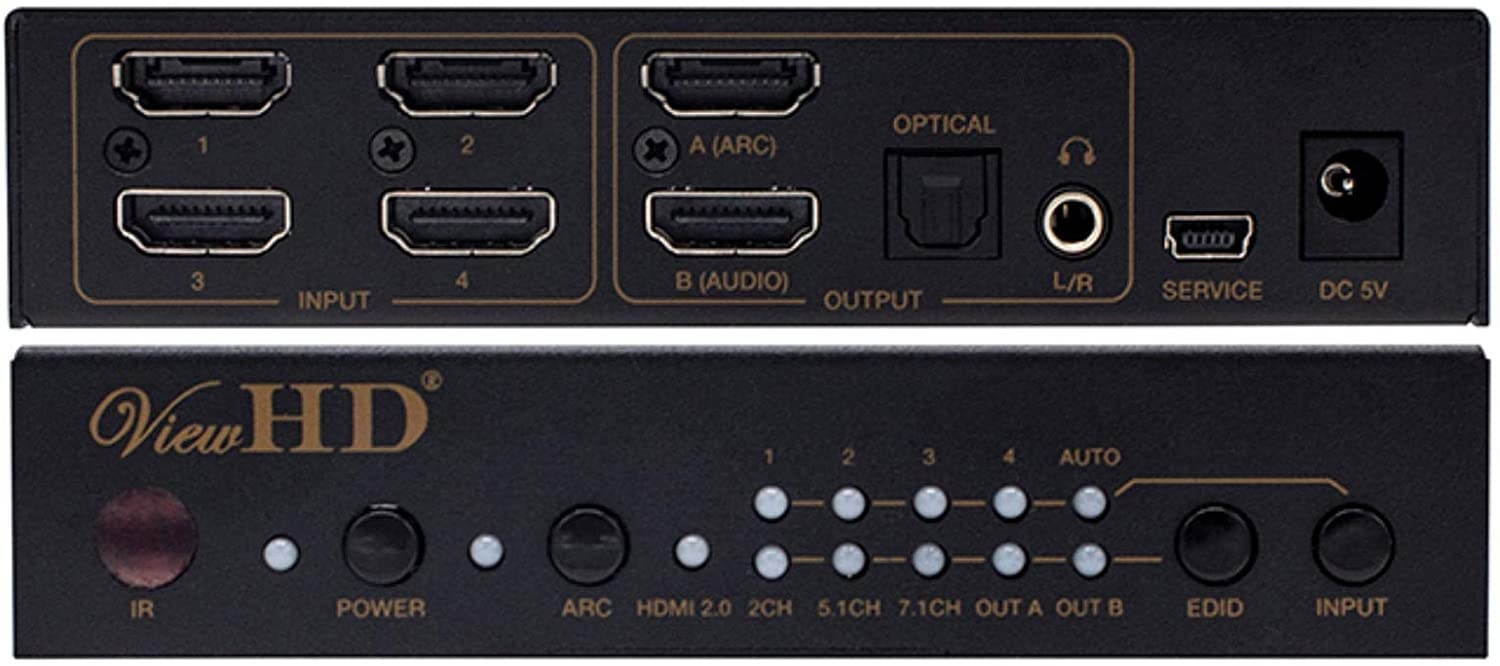 ViewHD Prosumer UHD HDMI 4X1 Switch with Audio Extraction | Dedicated HDMI Audio Output | 18Gbps | 4K@60Hz | Dolby Vision & HDR | HDCP 2.2 | Model: VHD-U4X1AS