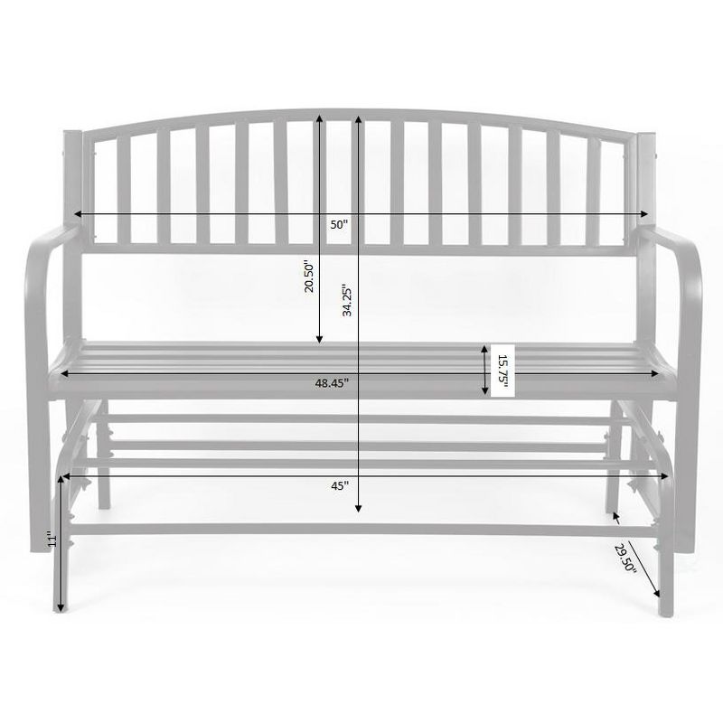Gardenised Black Steel Patio Garden Park Yard  50" Outdoor Swing Glider Bench Powder Coated
