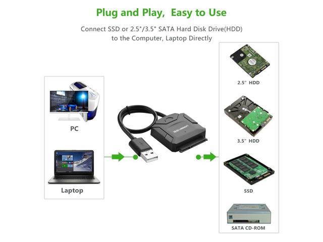 UGREEN USB 2.0 to SATA Adapter Hard Drive Converter Cable for 2.5" 3.5" SATA HDD SSD with 12V 2A Power Adapter