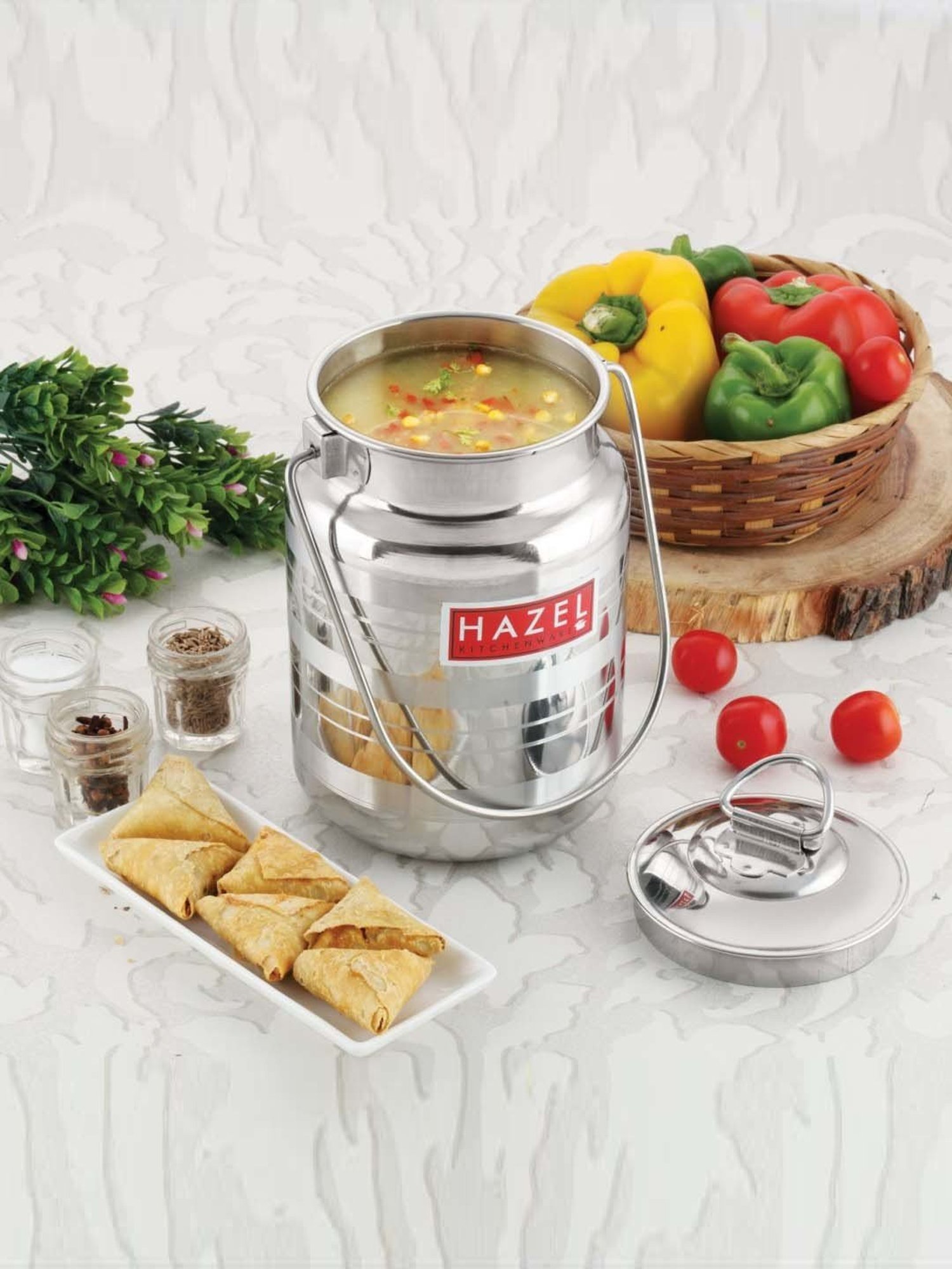 HAZEL Silver Stainless Steel Designer Barani Multipurpose Container (1 L)