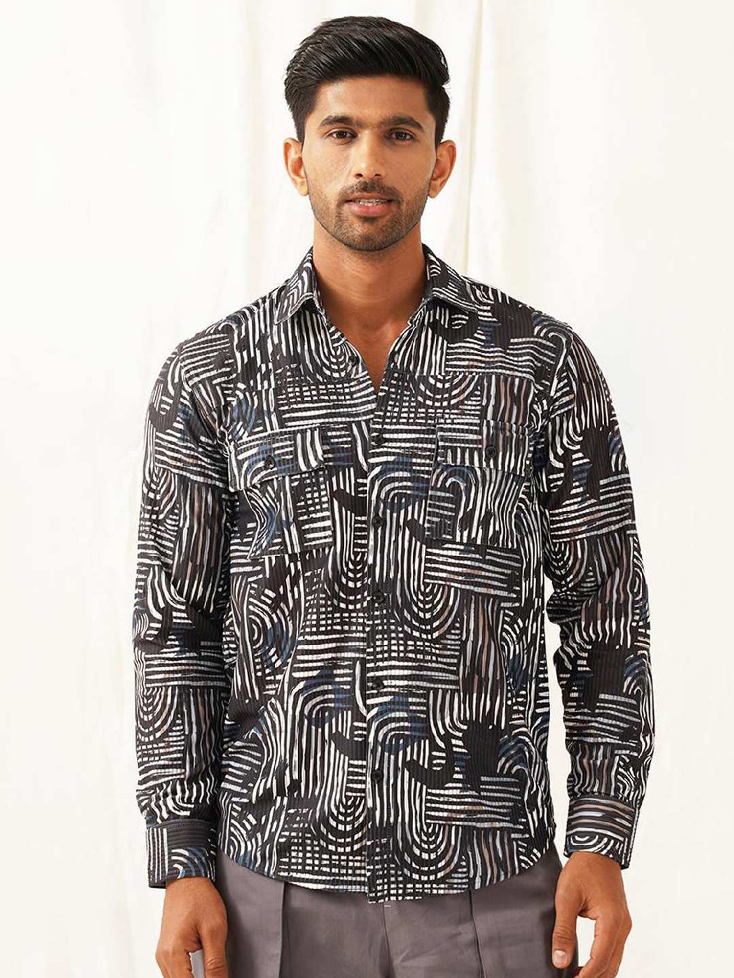 Indian Needle Charcoal Regular Fit Printed Shirt