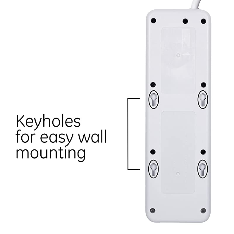 Power Strip Sur Protector with USB Charr 7 Outlets 2 USB Ports Fast Char Flat Plug Extra Long Power Cord 15 Feet Wall Mount Warranty White 36362