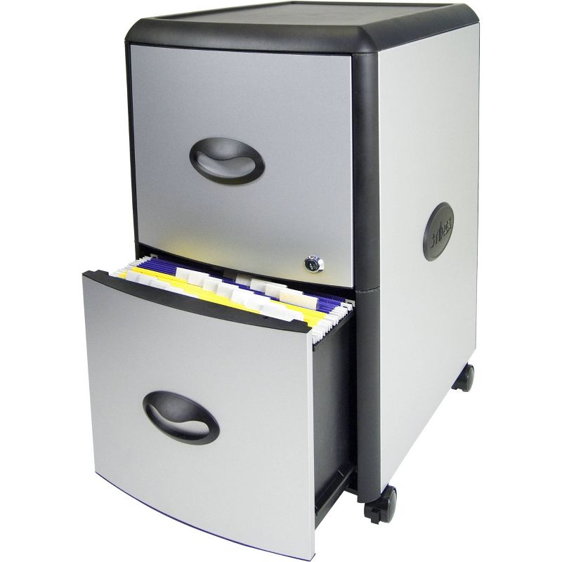 Storex 2-Drawer Mobile File Cabinet with Lock, Metal Accent Panels