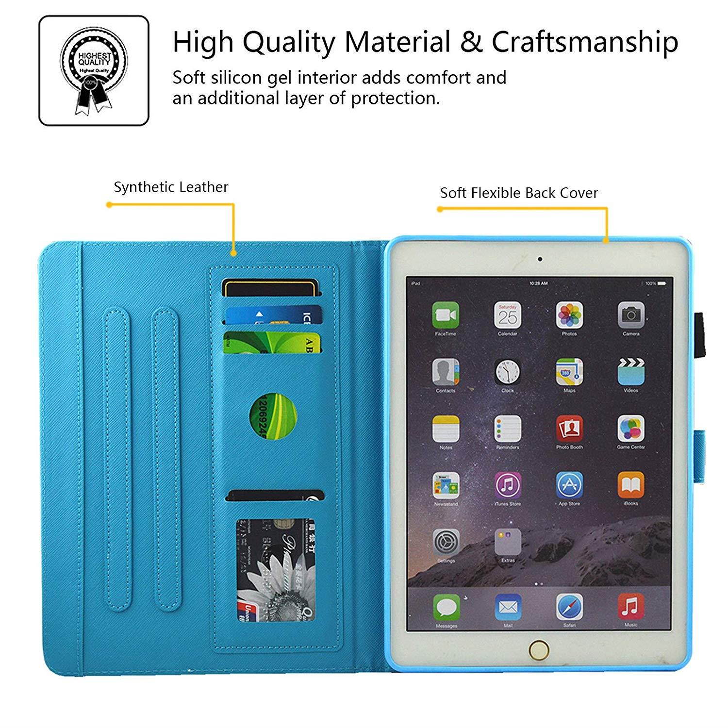 Casii iPad 9.7" 2018 2017 Case/iPad Air 1/2 Case,Premium PU Leather Cover Ultra Slim Folio Stand Smart Case with Card Slots Auto Sleep/Wake for iPad 6th/5th Generation/iPad Air 1/2,Star Unicorn