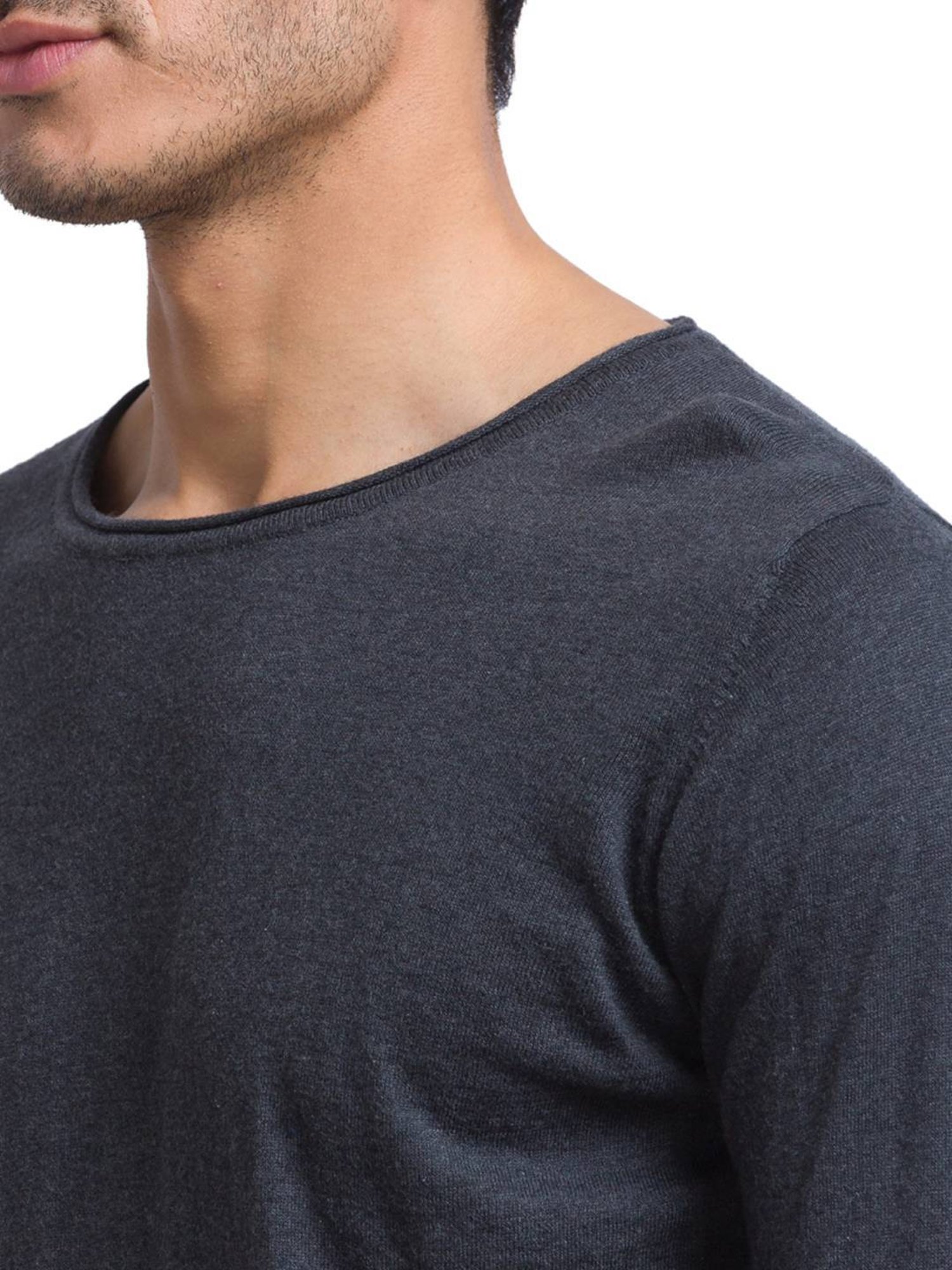 Parx Grey Cotton Regular Fit Sweaters