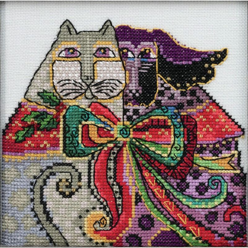 Mill Hill/Laurel Burch Counted Cross Stitch Kit 5.5"X5.5"-Christmas Cat & Dog (28 Count)