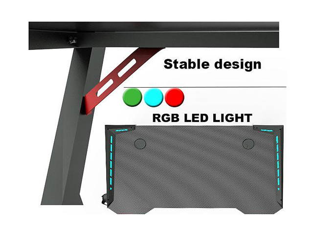 Gaming Desk, 55 Inch Gaming Table, PC Computer Workstation with LED RGB Lights, Headphone Hook and Cup Holder for Home, Black