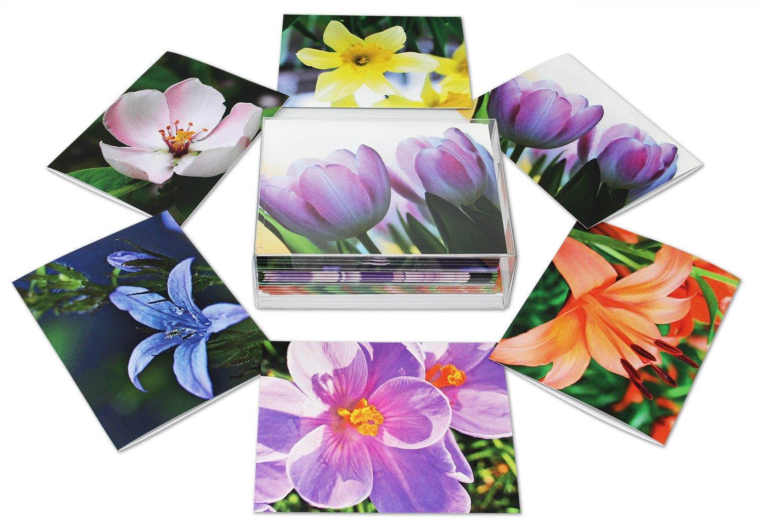 Spring Flowers Blank Note Cards - Greeting Cards with Envelopes - 6 Unique Designs - 5.5"x4.25" (12 Pack)