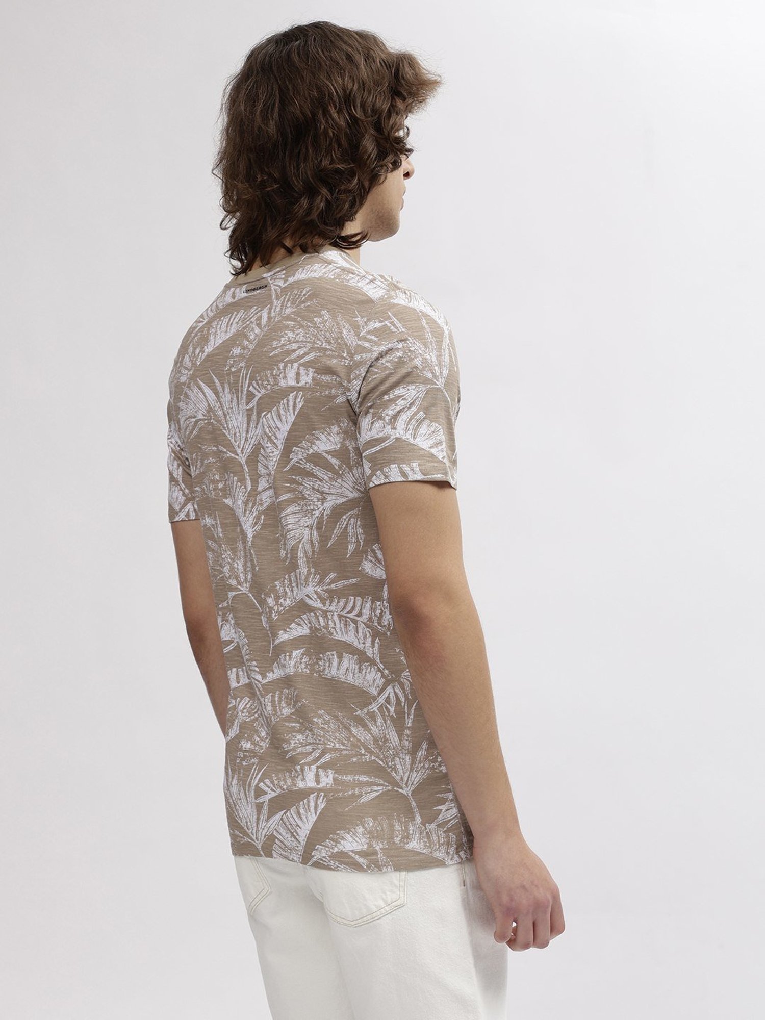 Lindbergh Brown Cotton Regular Fit Printed T-Shirt