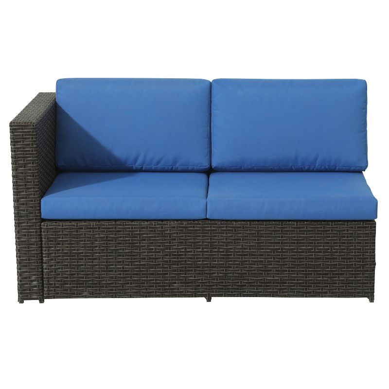 4pc Wicker Rattan Patio Sofa Set with Blue Cushions - Accent Furniture