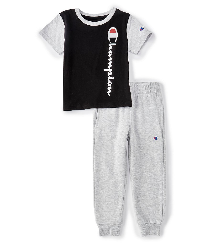 Champion Little Boys 2T-7 Short-Sleeve Signature Logo Colorblock Tee & Fleece Jogger Set