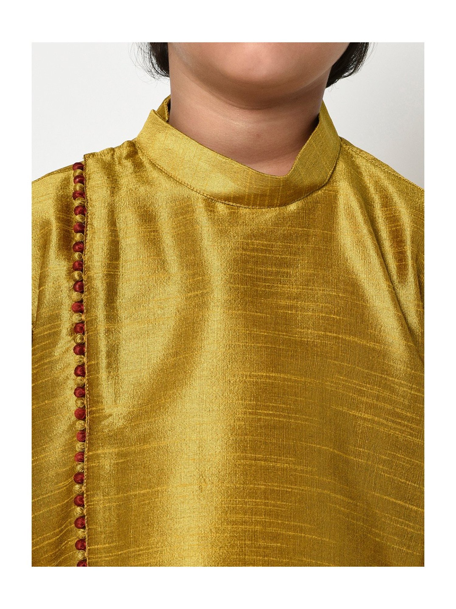 Deyann Kids Yellow & Red Solid Full Sleeves Kurta with Dhoti