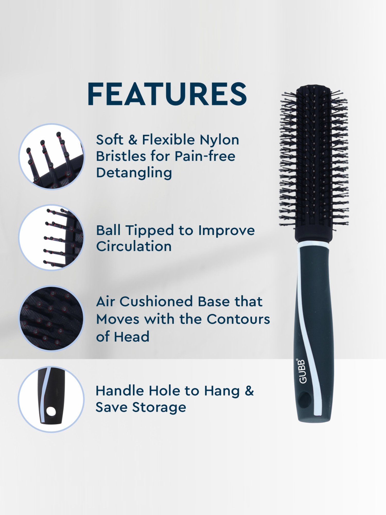 GUBB Round Brush for Hair Styling & Blow Drying, Round Hair Brush - Vogue Range